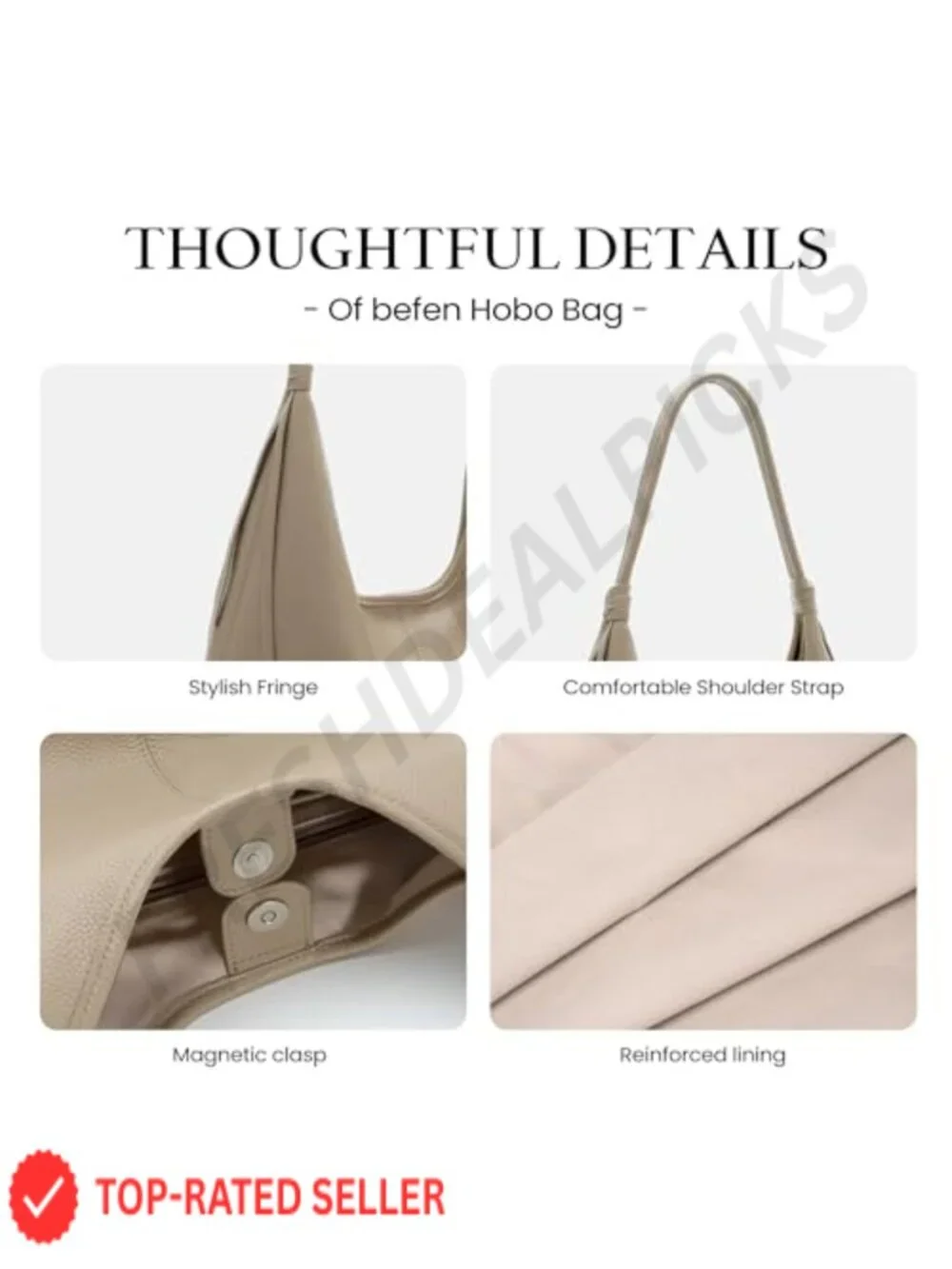 Genuine Leather Slouchy Hobo Bag with Tassel Magnetic Closure